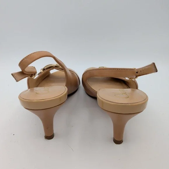 Cole Haan Nike Air Tan Leather Slingback Peep Toe Buckle Pumps D34253 Womens 8B - Picture 5 of 8